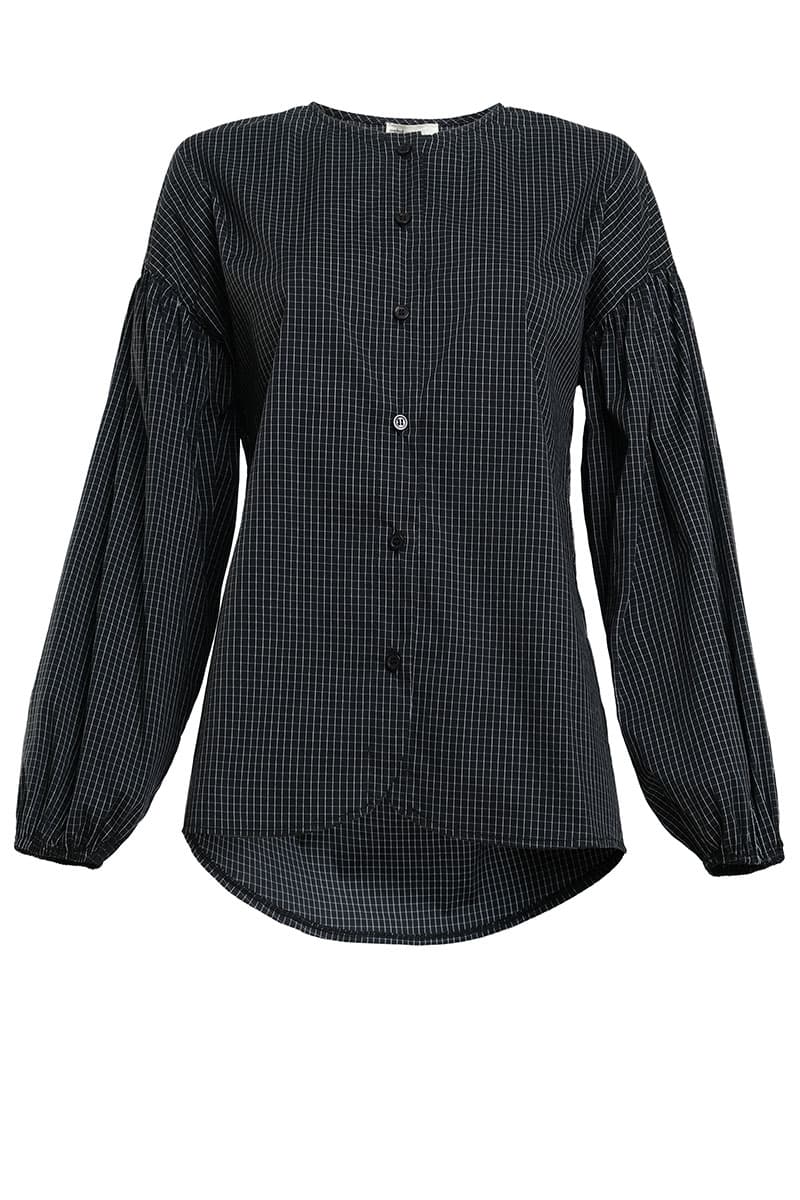 Fawn Front Button Blouse - Black/White Grid - Image 2