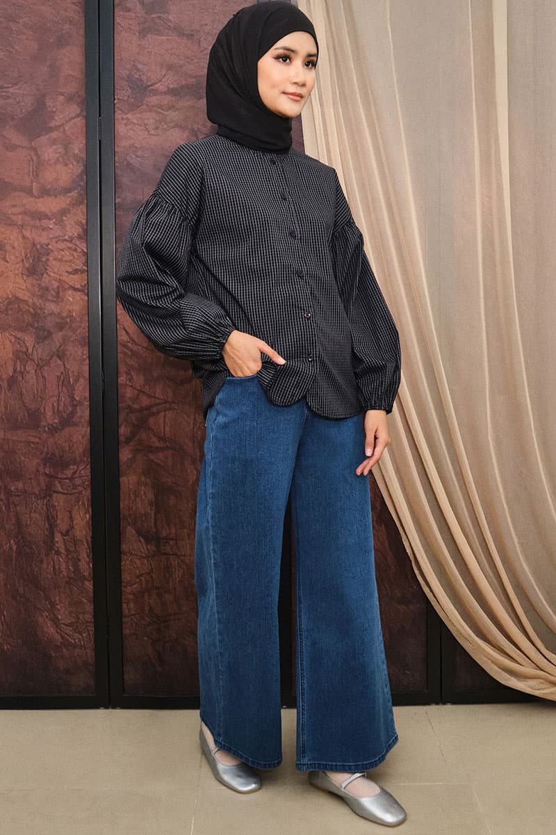 Fawn Front Button Blouse - Black/White Grid - Image 3