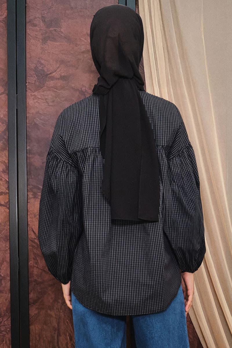 Fawn Front Button Blouse - Black/White Grid - Image 4