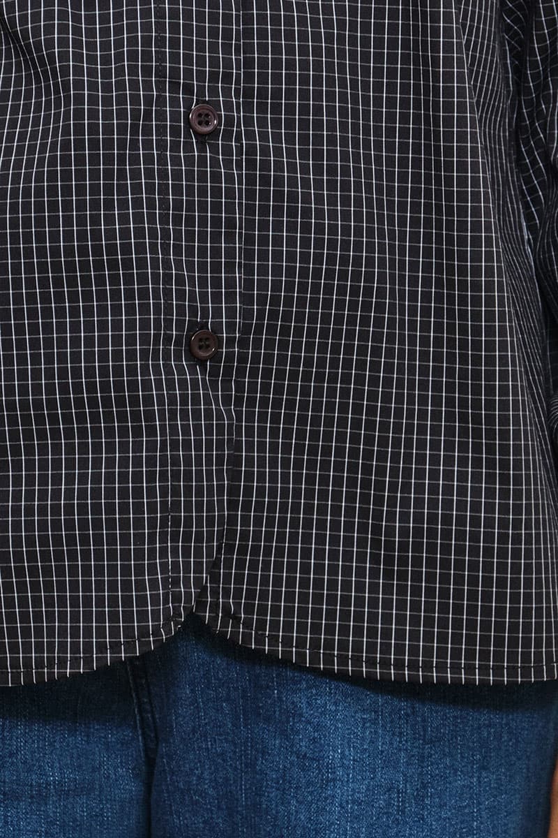 Fawn Front Button Blouse - Black/White Grid - Image 5