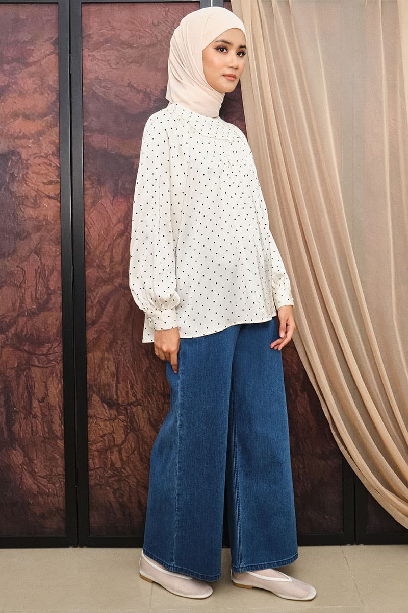 Bradley Flared Blouse - Cream Polka - Image 3