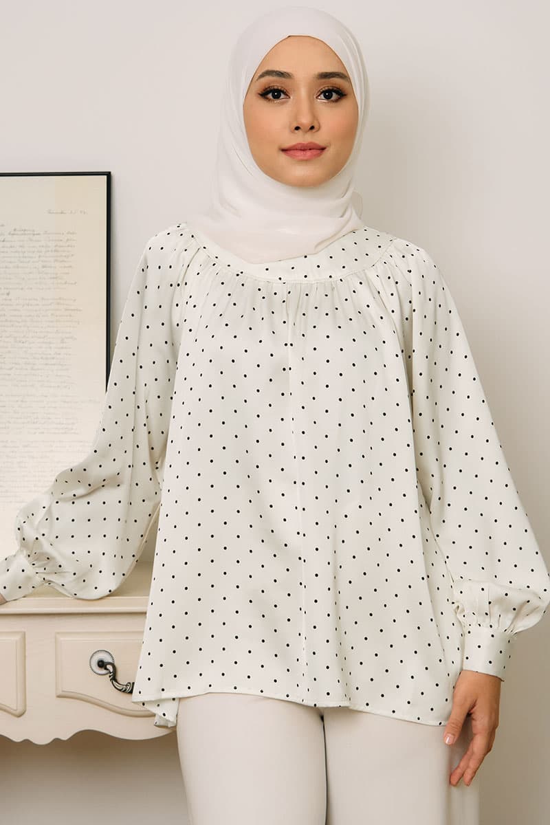 Bradley Flared Blouse - Cream Polka - Image 1