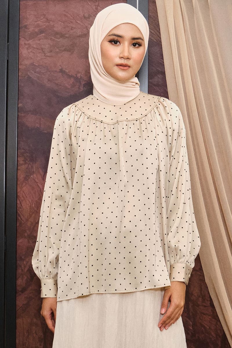 Bradley Flared Blouse - Beige Polka - Image 1