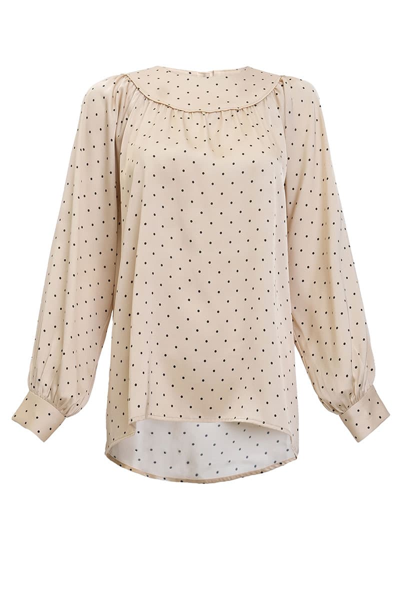 Bradley Flared Blouse - Beige Polka - Image 2