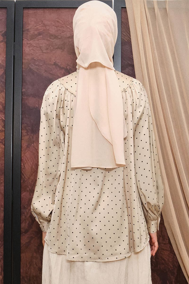 Bradley Flared Blouse - Beige Polka - Image 4