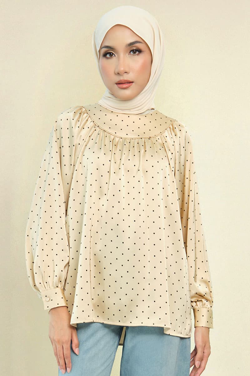 Bradley Flared Blouse - Beige Polka - Image 1