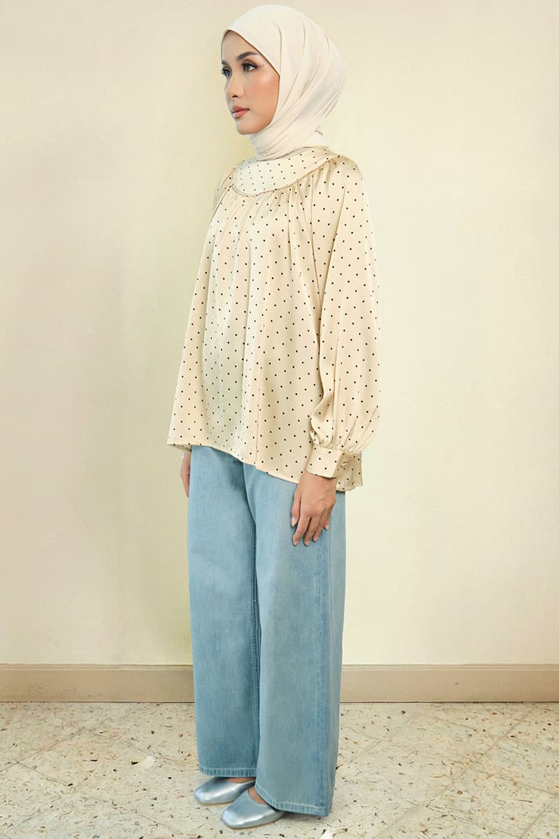 Bradley Flared Blouse - Beige Polka - Image 3