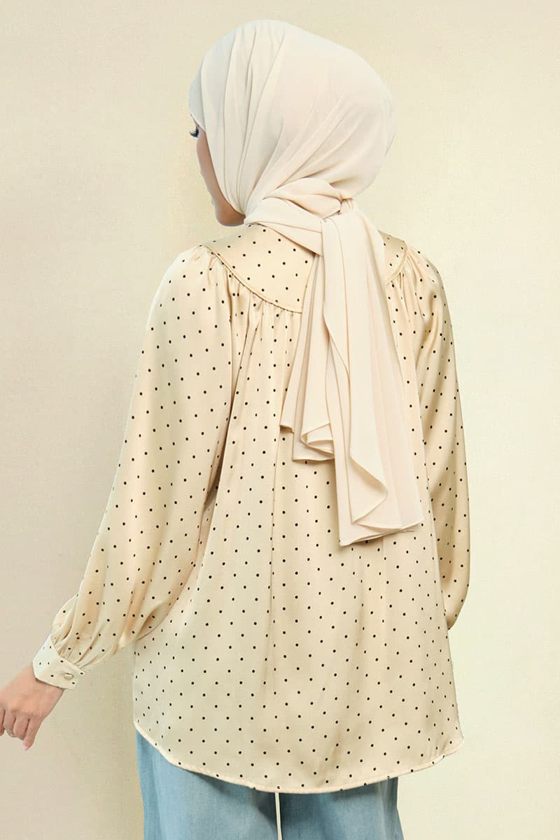 Bradley Flared Blouse - Beige Polka - Image 4