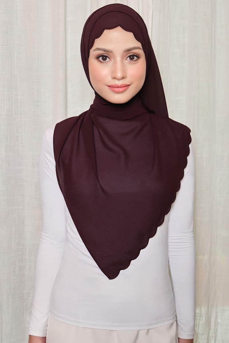 Leily Scallop Chiffon Headscarf - Deep Plum - Image 1