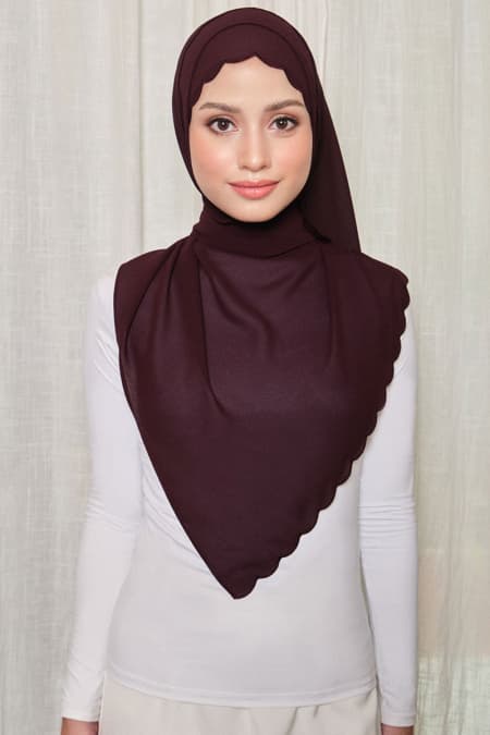 Leily Scallop Chiffon Headscarf - Deep Plum