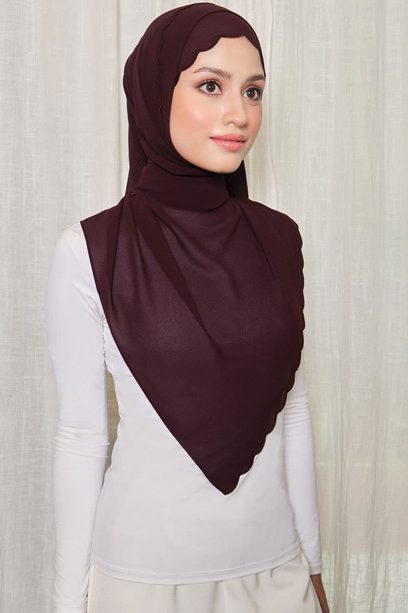 Leily Scallop Chiffon Headscarf - Deep Plum - Image 2