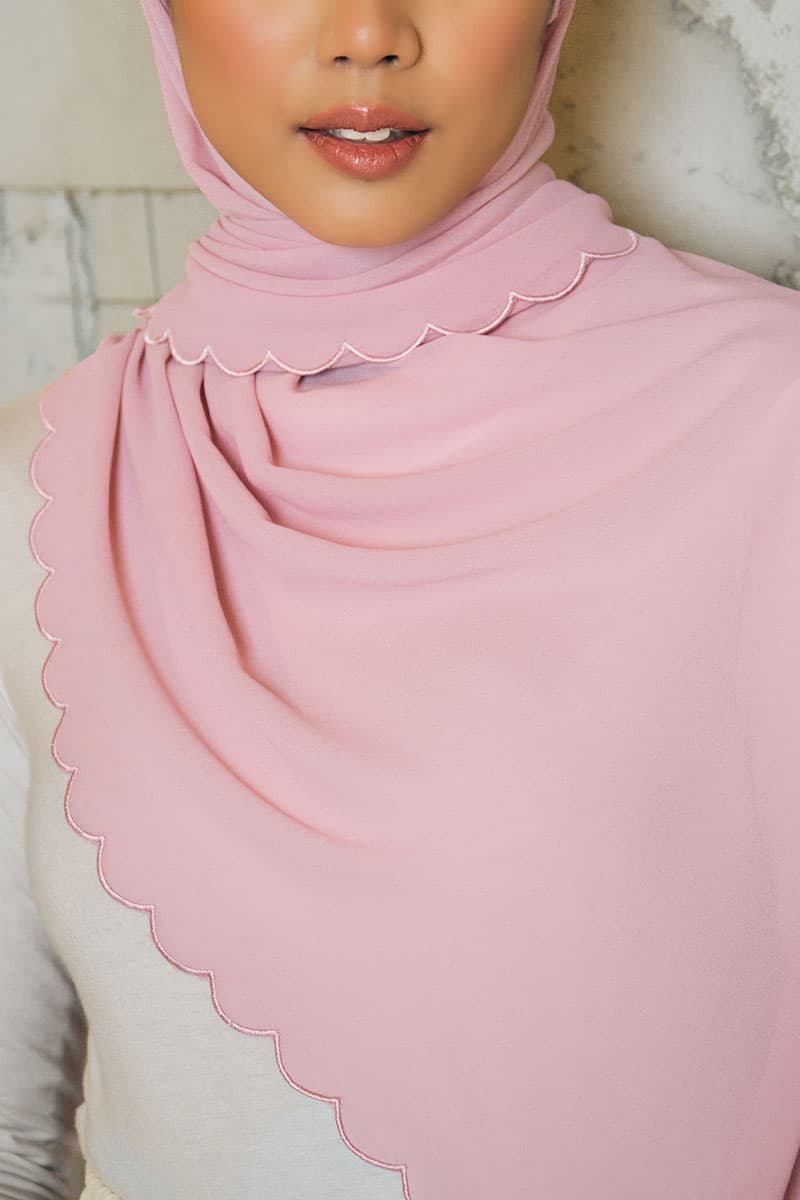 Leily Scallop Chiffon Headscarf - Primrose Pink - Image 1