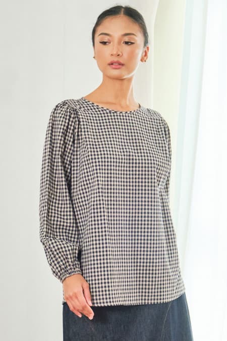 Linayah Flared Blouse - Midnight Check