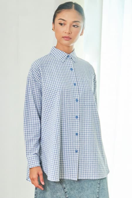 Udyati Front Button Shirt - Blue Check