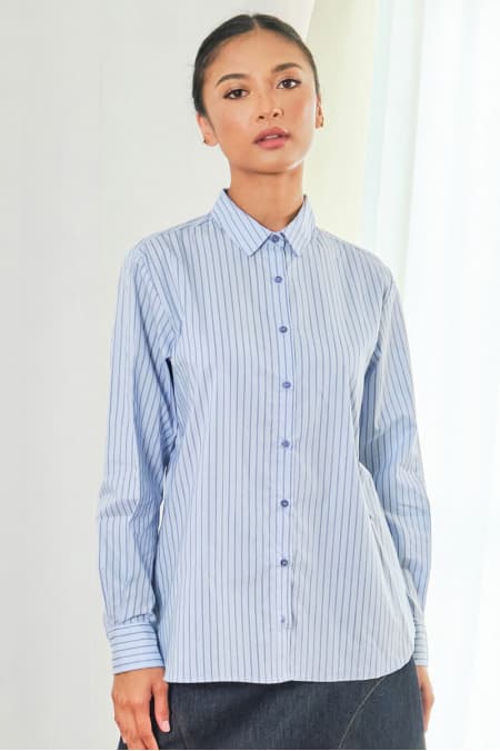 Mason Front Button Shirt - Blue Stripe