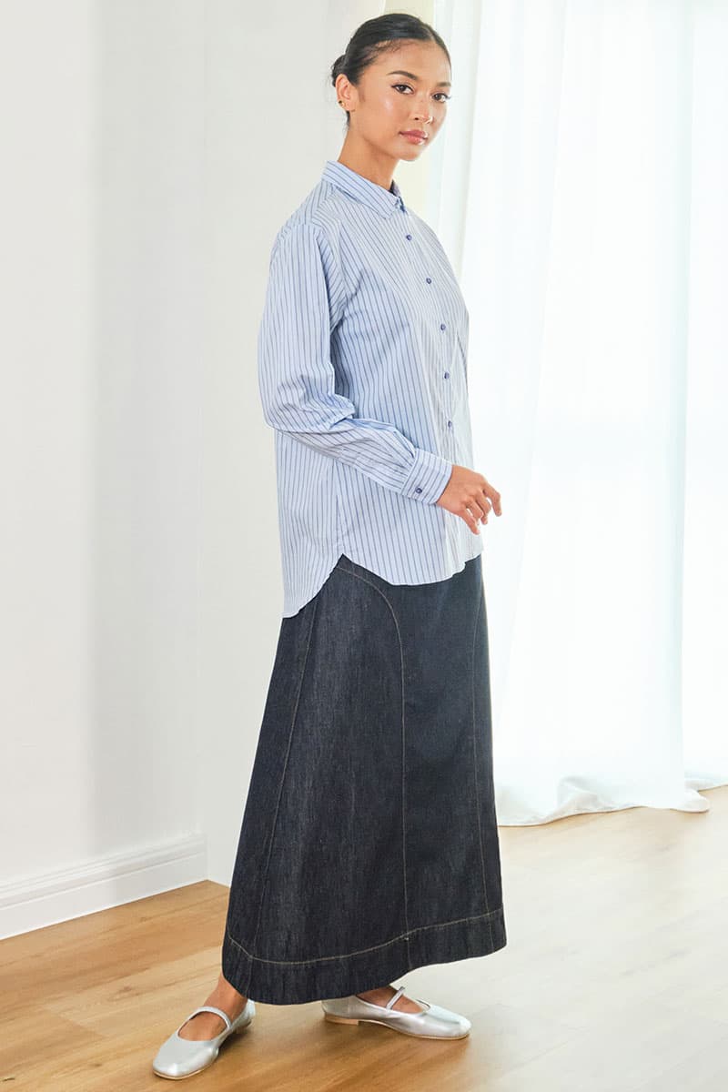 Mason Front Button Shirt - Blue Stripe - Image 3