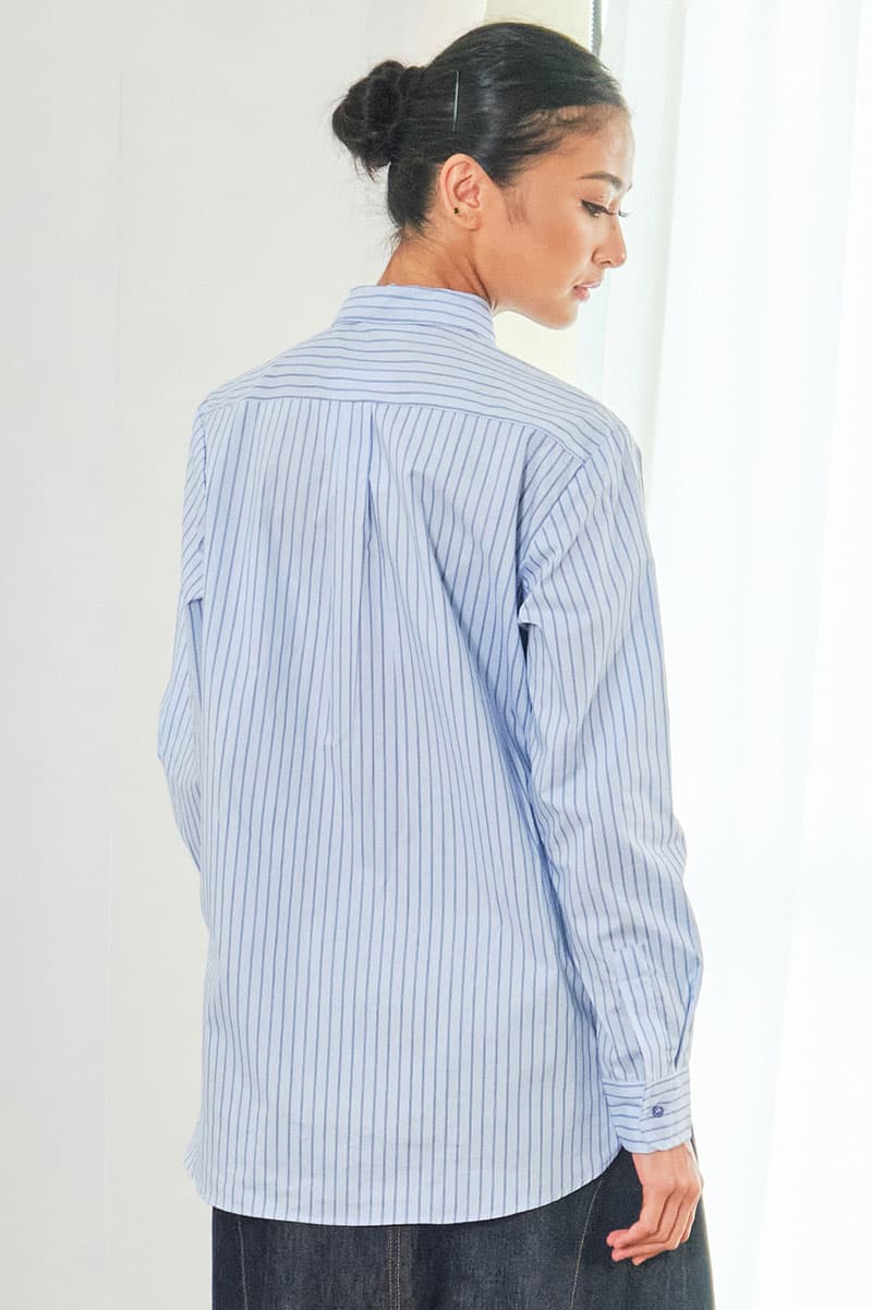 Mason Front Button Shirt - Blue Stripe - Image 4