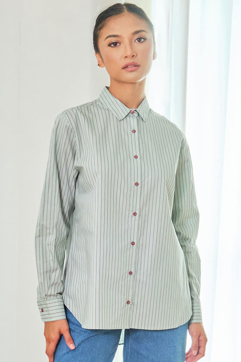 Mason Front Button Shirt - Mint Stripe - Image 1