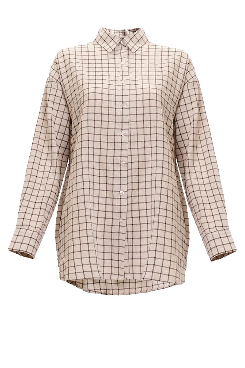 Rory Front Button Shirt - Beige Check - Image 2