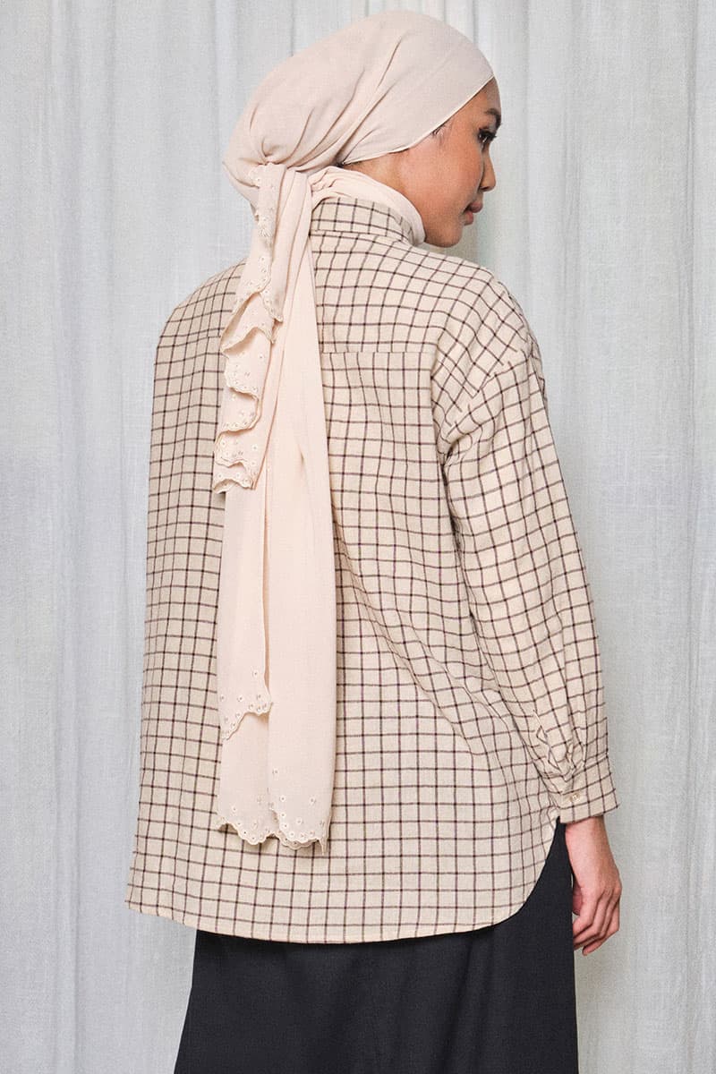 Rory Front Button Shirt - Beige Check - Image 4