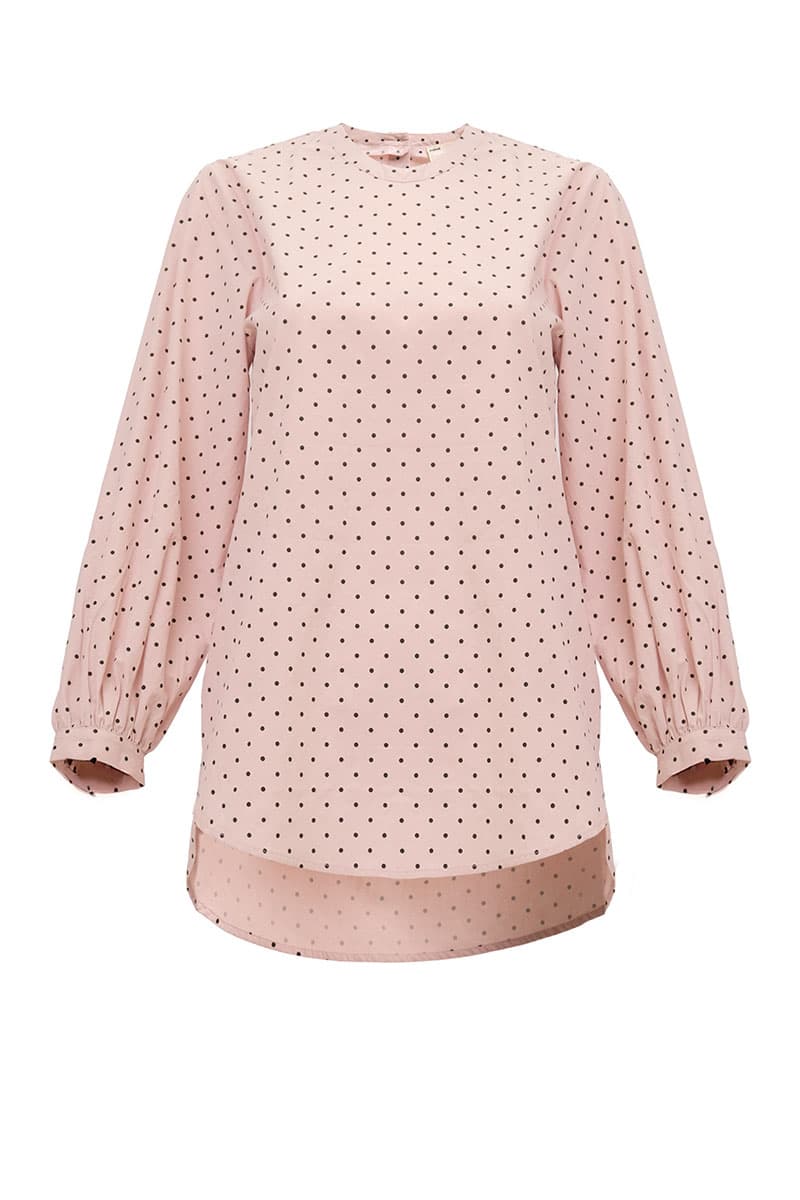 Merrick Curved Hem Blouse - Pink Polka - Image 2