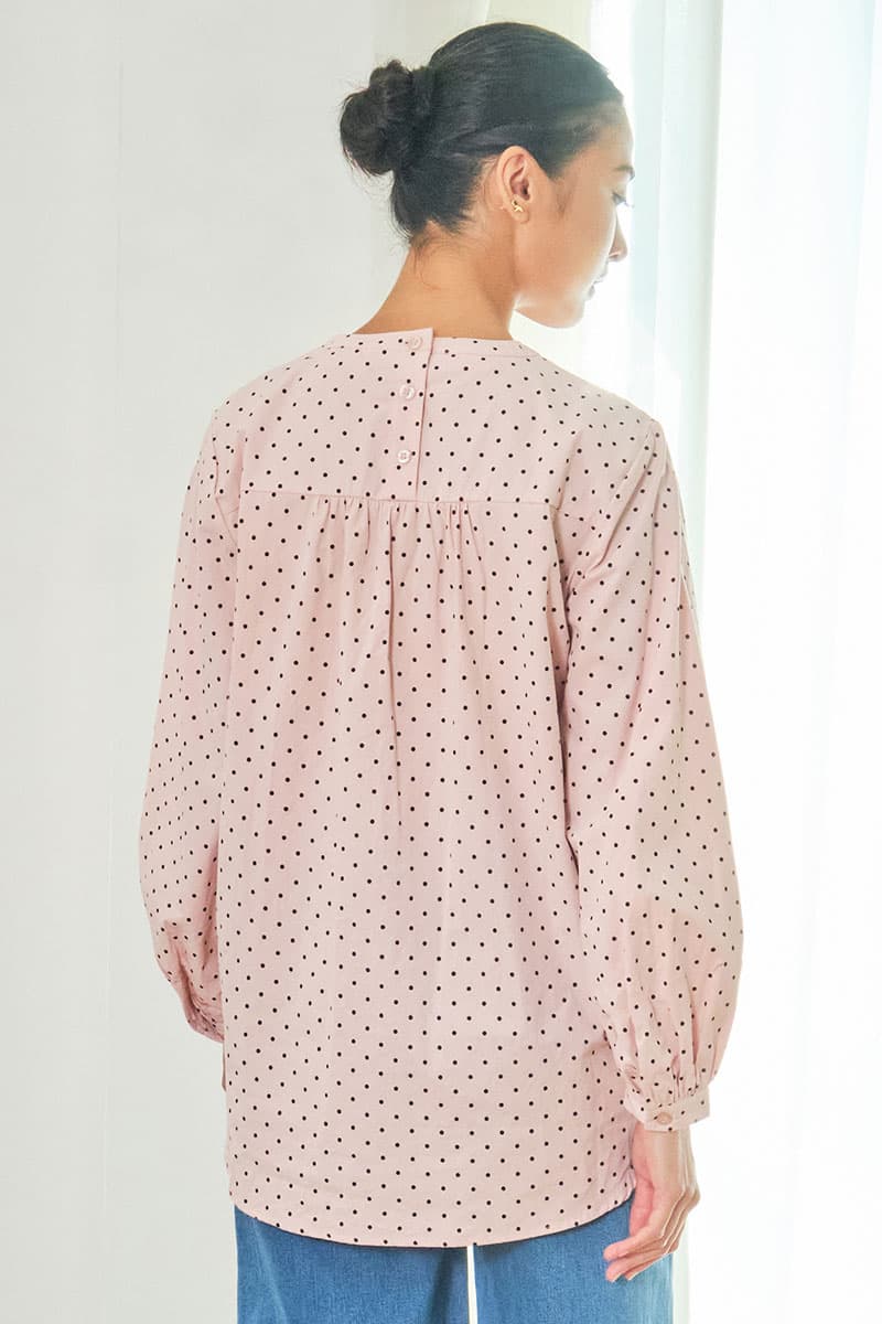 Merrick Curved Hem Blouse - Pink Polka - Image 4