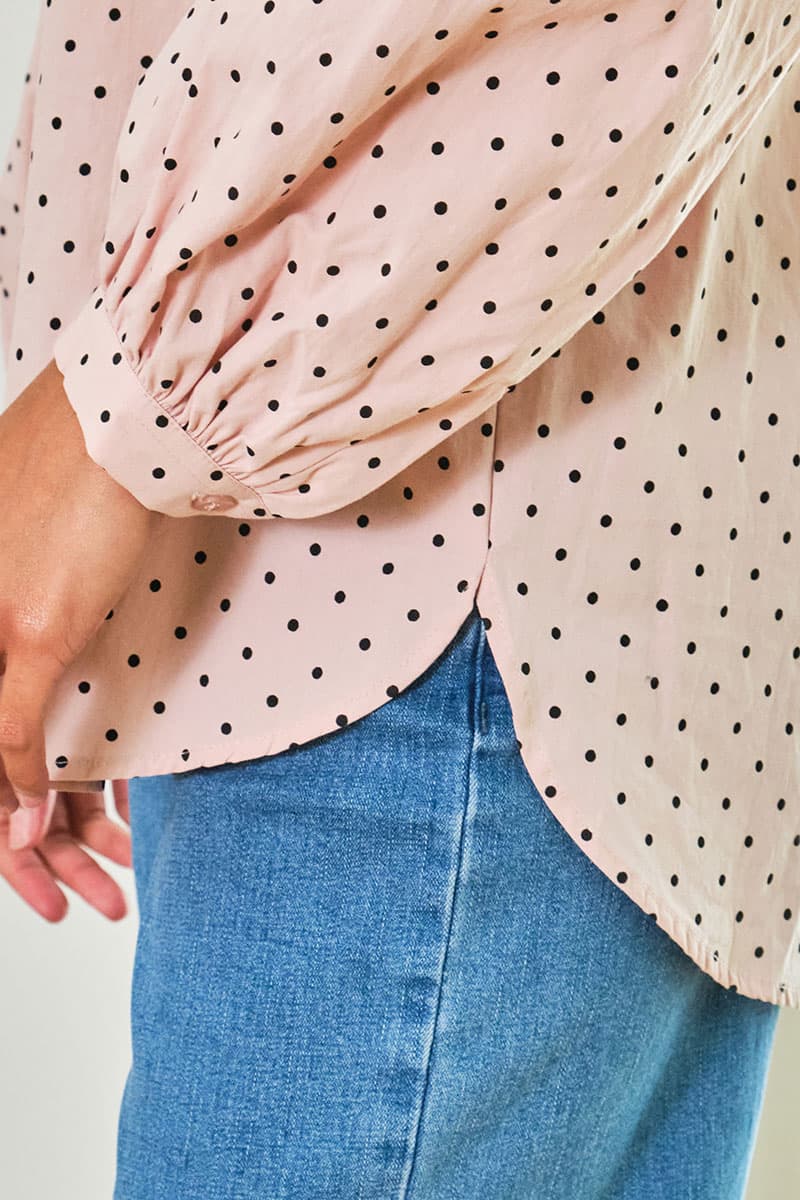 Merrick Curved Hem Blouse - Pink Polka - Image 5