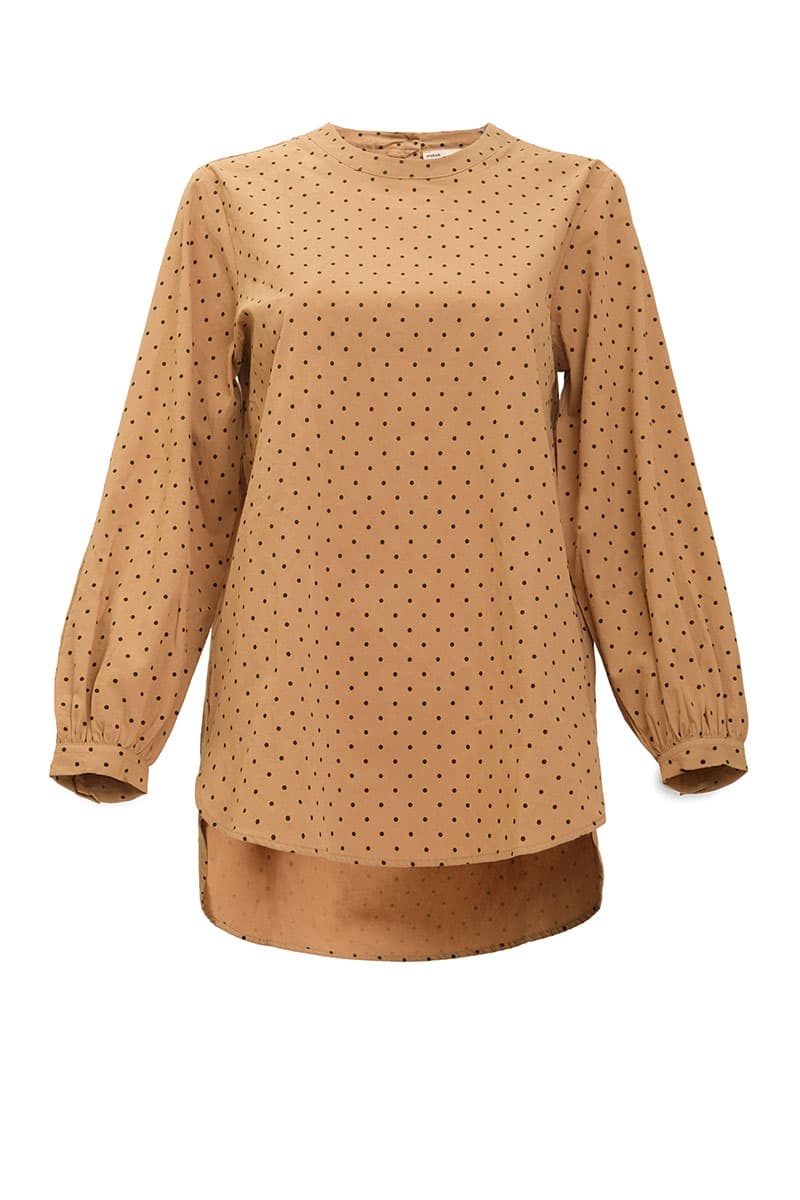 Merrick Curved Hem Blouse - Mocha Polka - Image 2