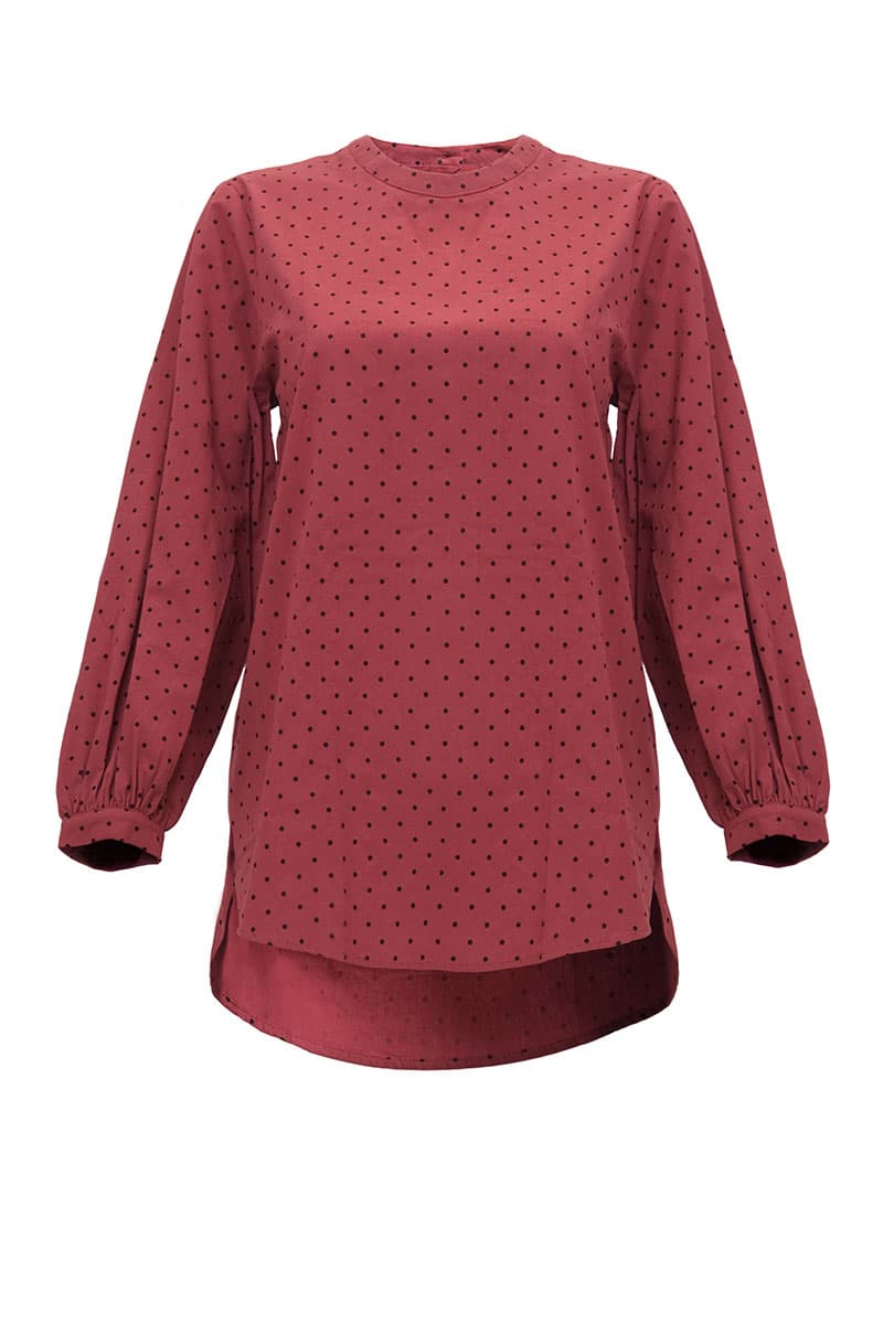 Merrick Curved Hem Blouse - Brick Polka - Image 2