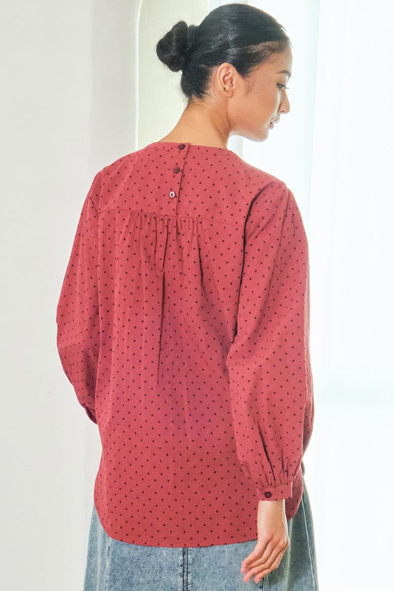 Merrick Curved Hem Blouse - Brick Polka - Image 4