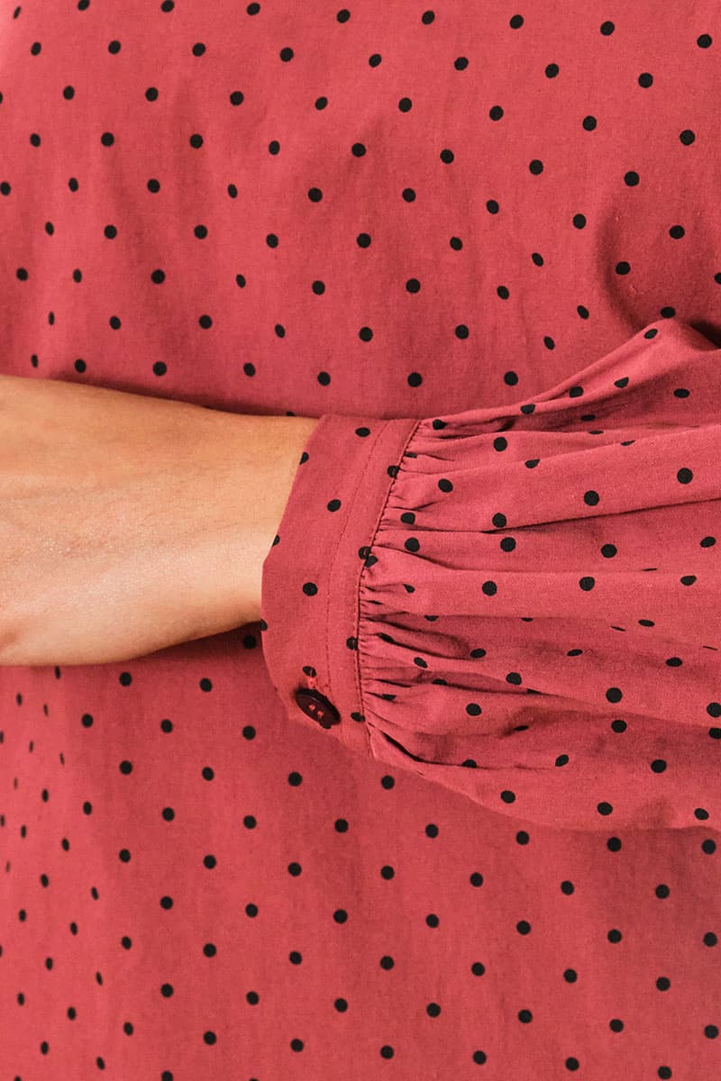 Merrick Curved Hem Blouse - Brick Polka - Image 6