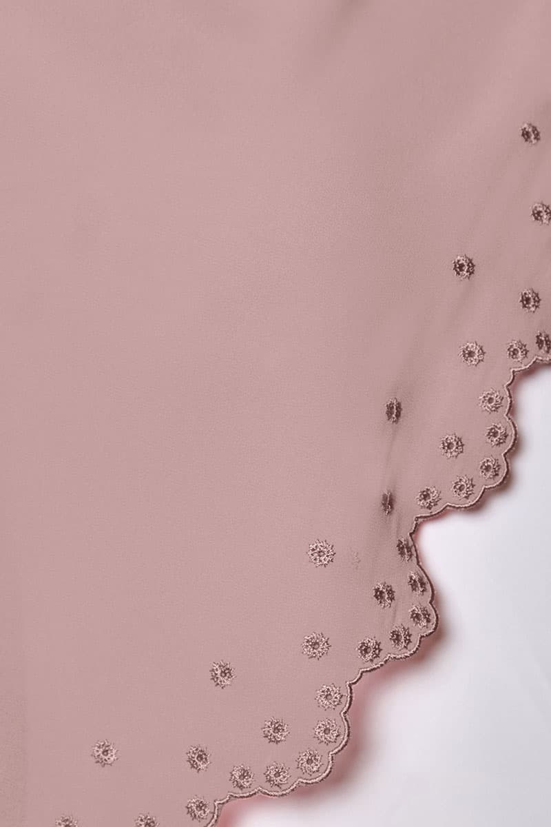 Aleandra Embroidered Scallop Headscarf - Brown Beige - Image 3