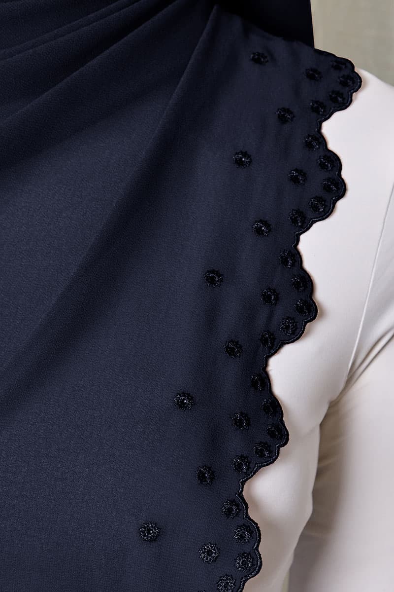 Aleandra Embroidered Scallop Headscarf - Graphite Blue - Image 3