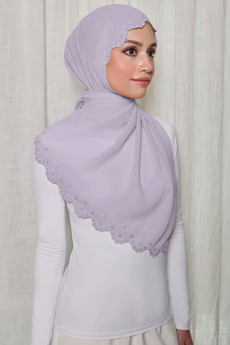 Aleandra Embroidered Scallop Headscarf - Dusty Lilac - Image 2
