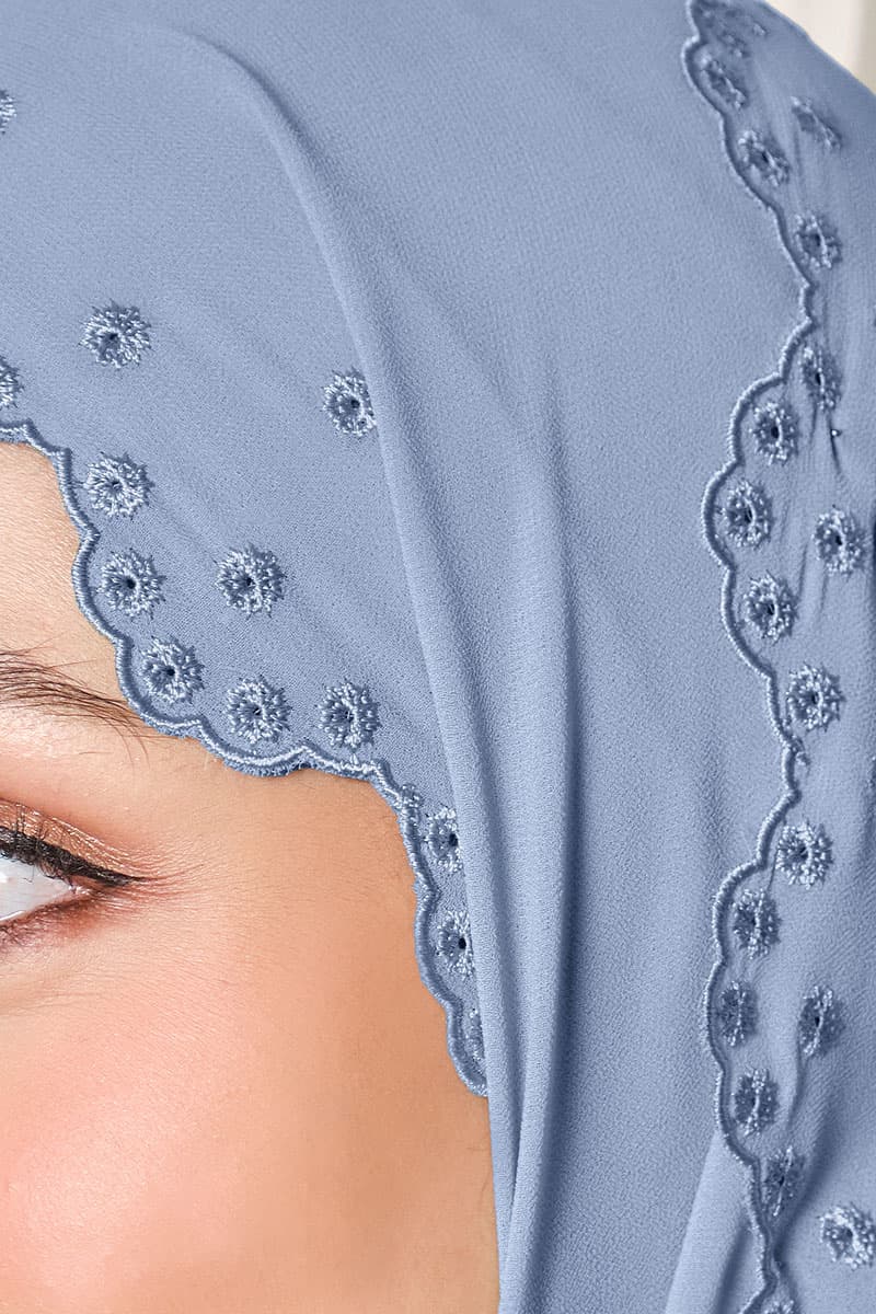 Aleandra Embroidered Scallop Headscarf - Blue Bell - Image 3