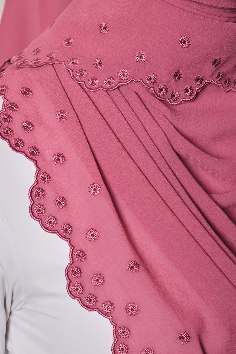 Aleandra Embroidered Scallop Headscarf - Desert Rose - Image 3