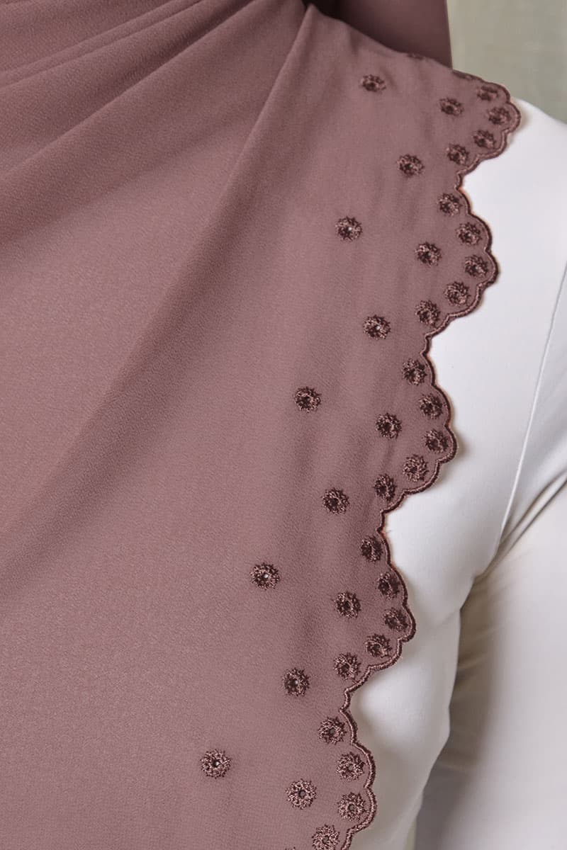 Aleandra Embroidered Scallop Headscarf - Cedarwood - Image 3