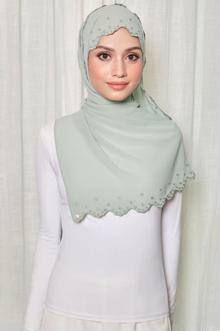Aleandra Embroidered Scallop Headscarf - Seafoam