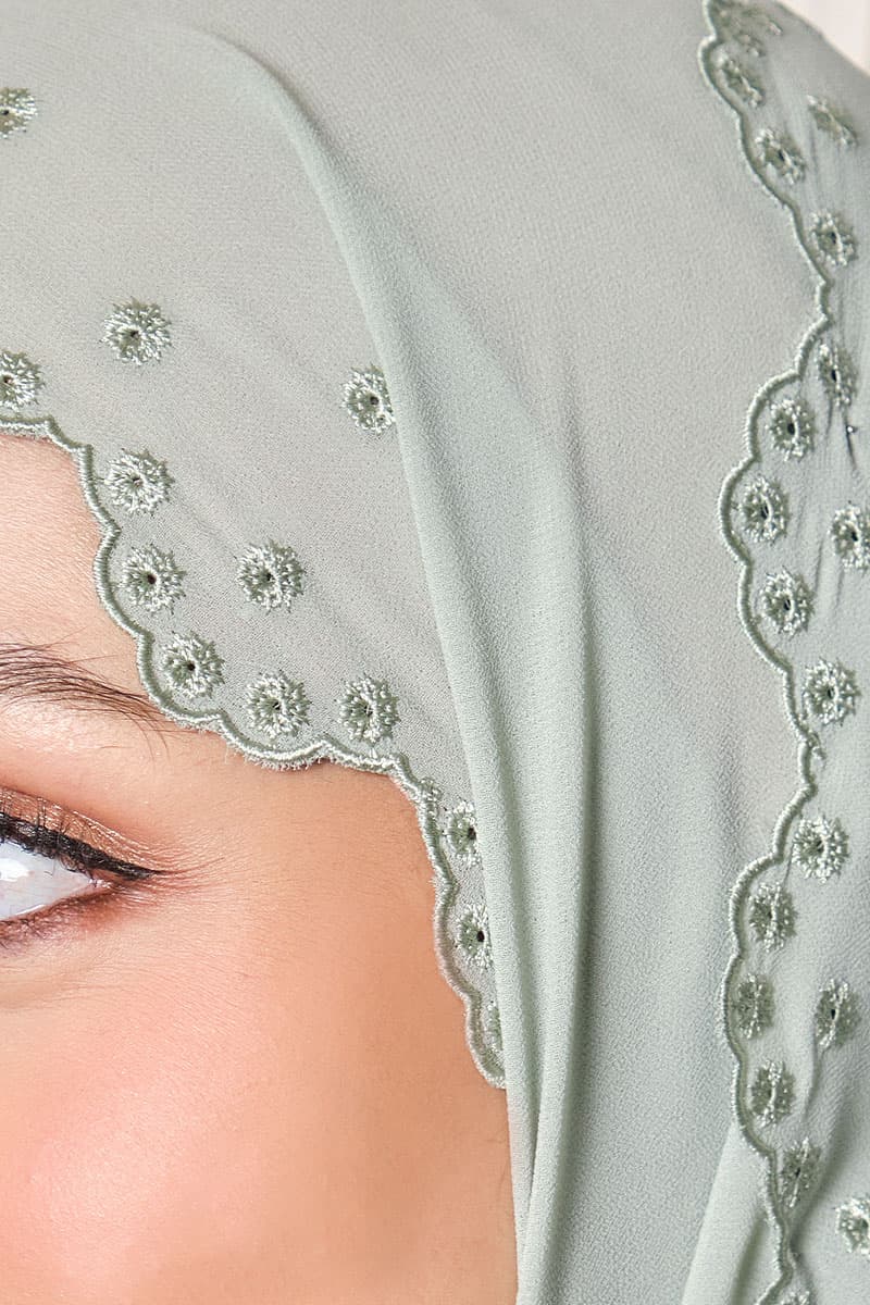 Aleandra Embroidered Scallop Headscarf - Seafoam - Image 3