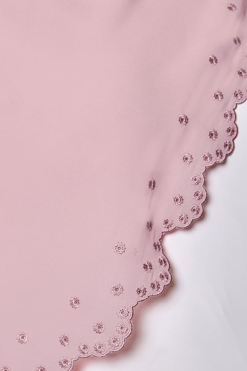 Aleandra Embroidered Scallop Headscarf - Pink Crepe - Image 3