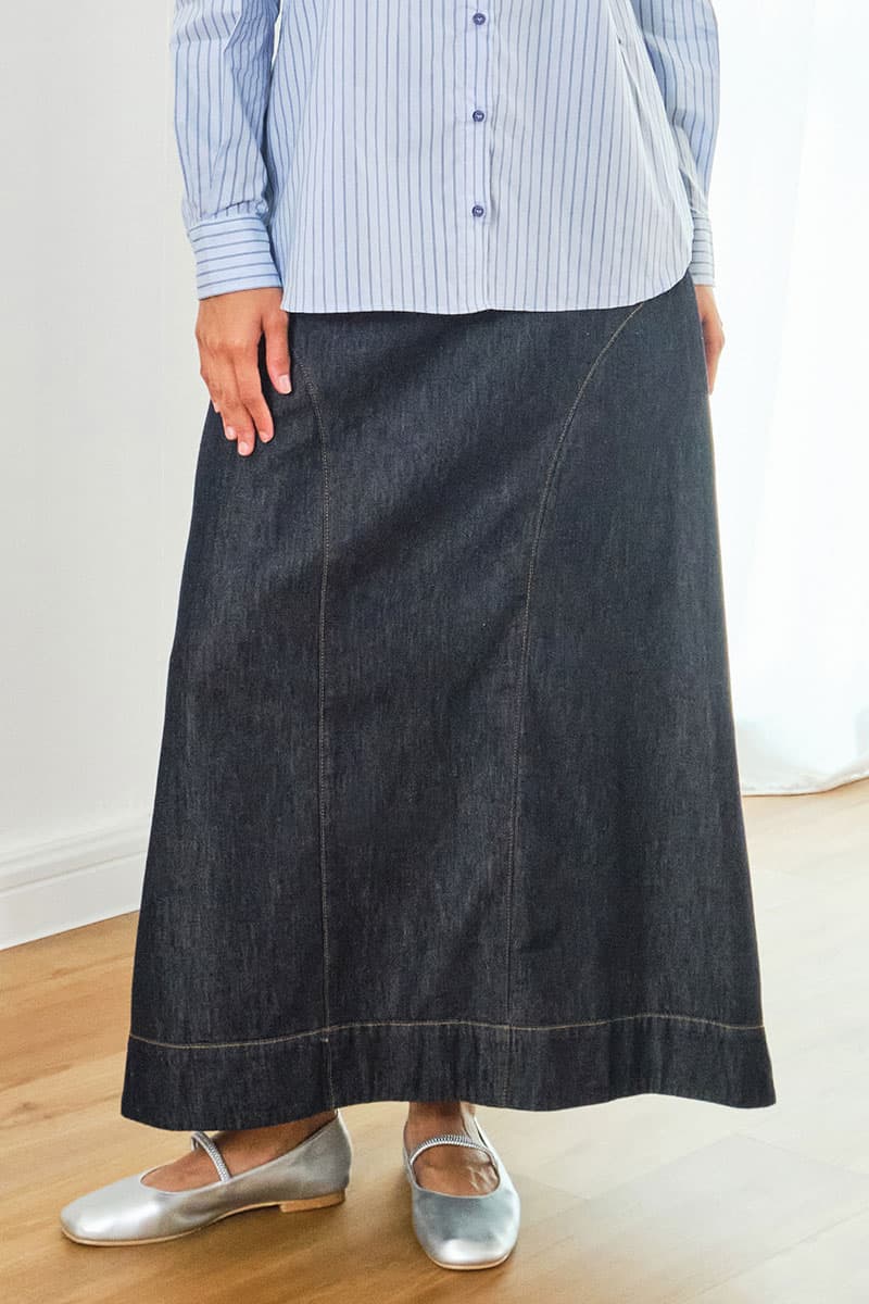 COTTON Frank A-Line Skirt - Dark Wash - Image 1
