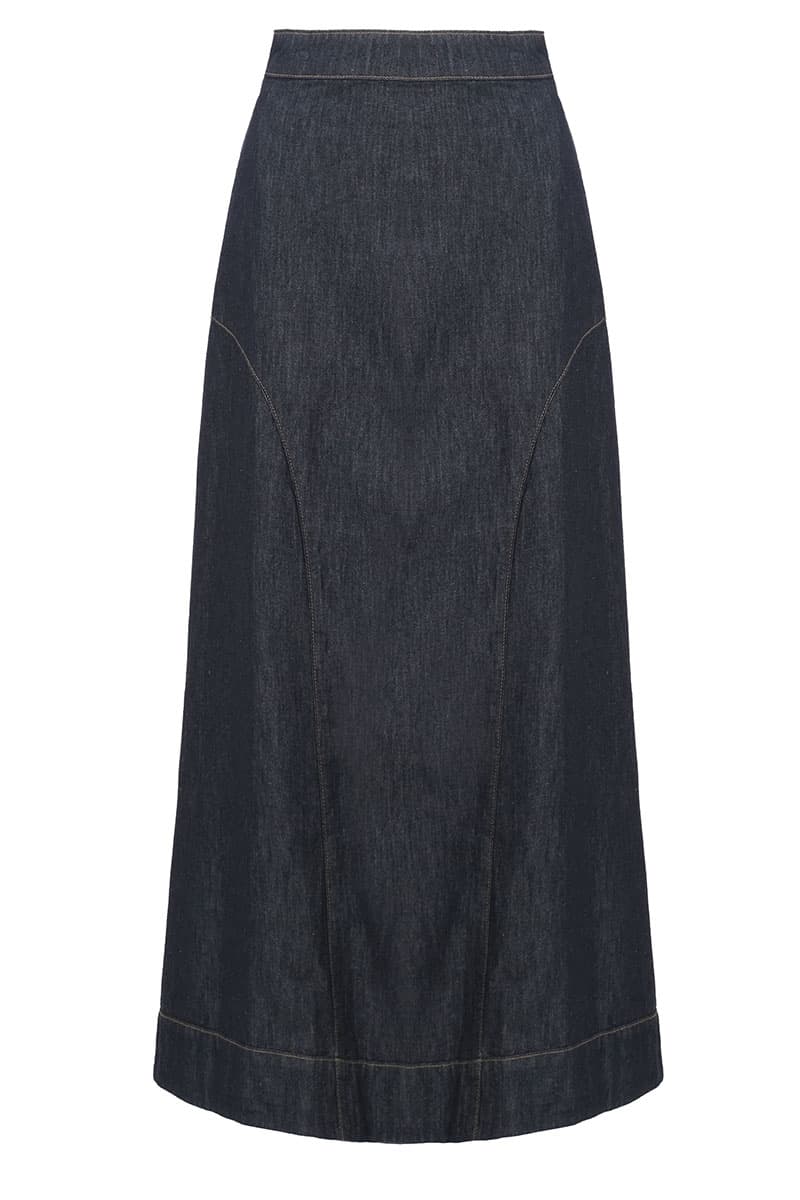 COTTON Frank A-Line Skirt - Dark Wash - Image 2