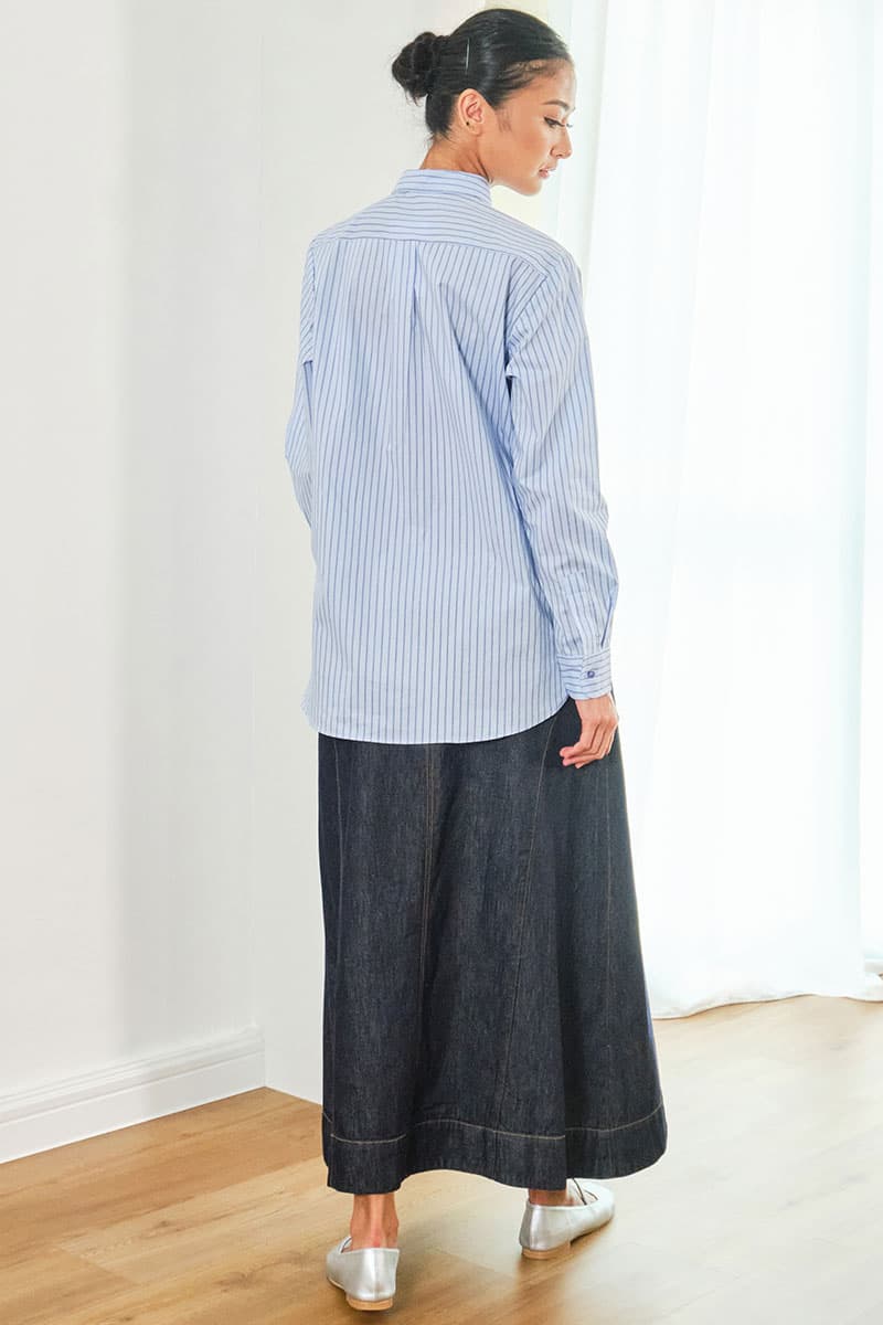 COTTON Frank A-Line Skirt - Dark Wash - Image 4