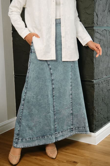 COTTON Frank A-Line Skirt - Light Acid Wash
