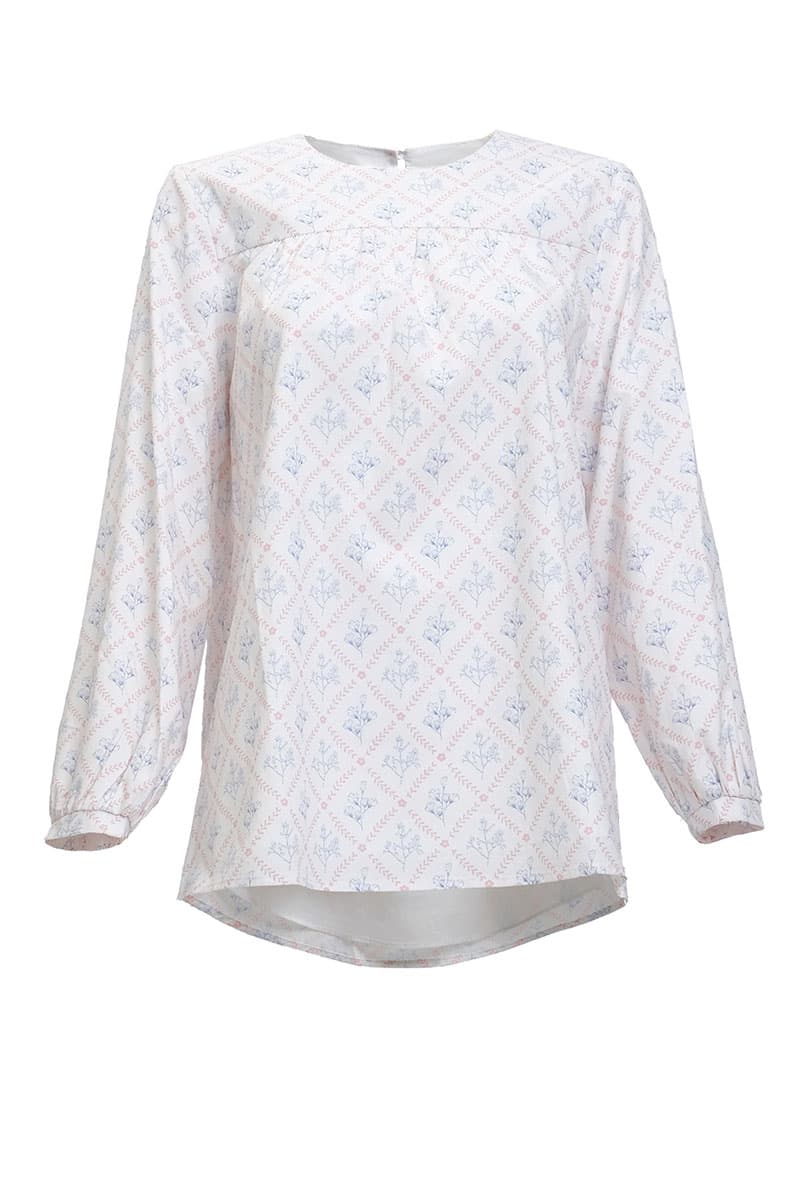 Zaheera Gathered Blouse - Pink/Blue Fleur - Image 2