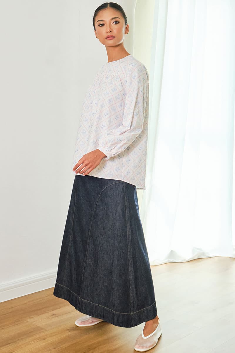 Zaheera Gathered Blouse - Pink/Blue Fleur - Image 3