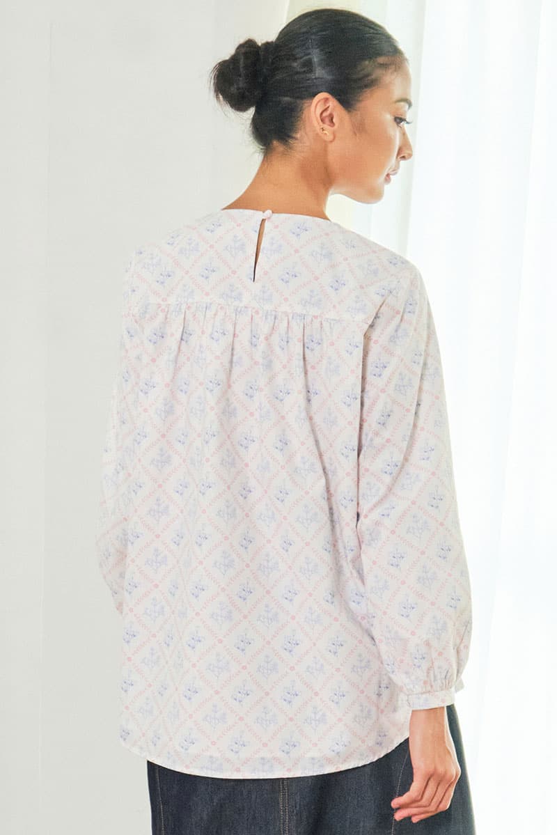 Zaheera Gathered Blouse - Pink/Blue Fleur - Image 4
