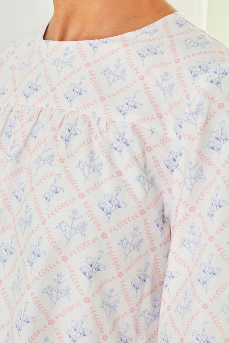 Zaheera Gathered Blouse - Pink/Blue Fleur - Image 6