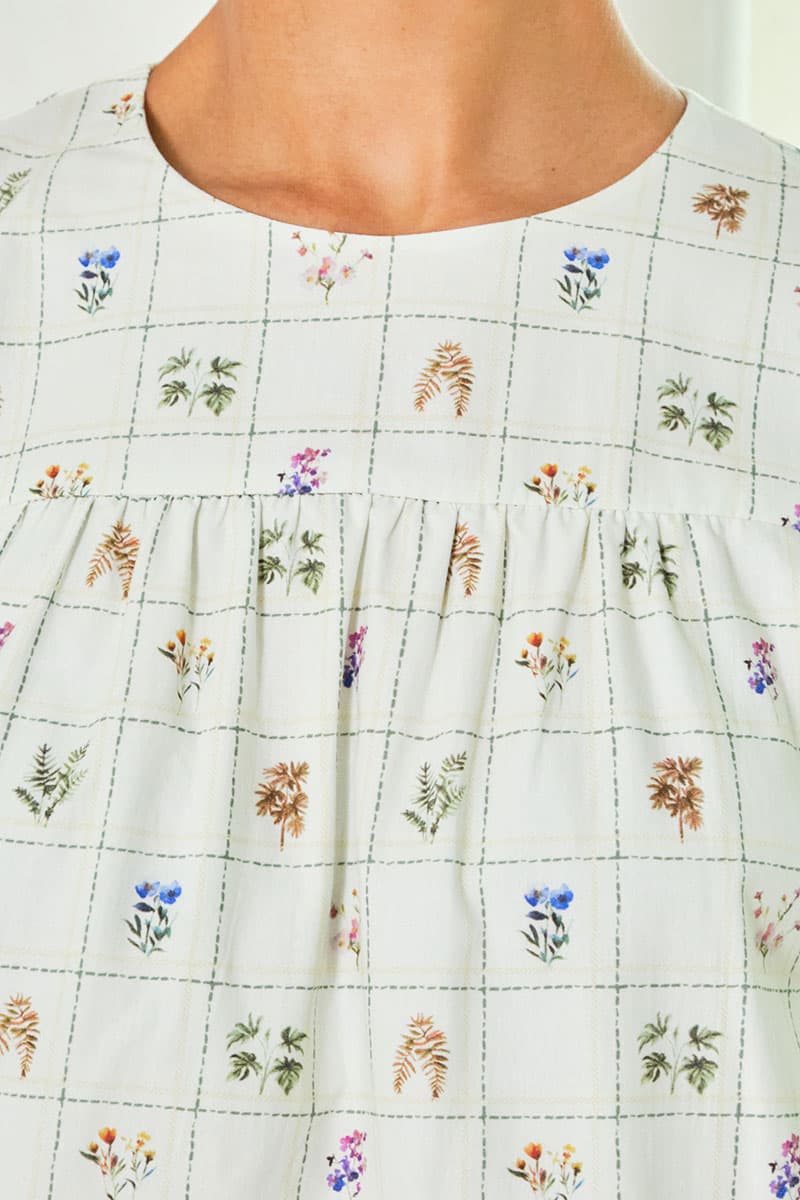 Zaheera Gathered Blouse - Cream/Green Botanical - Image 5