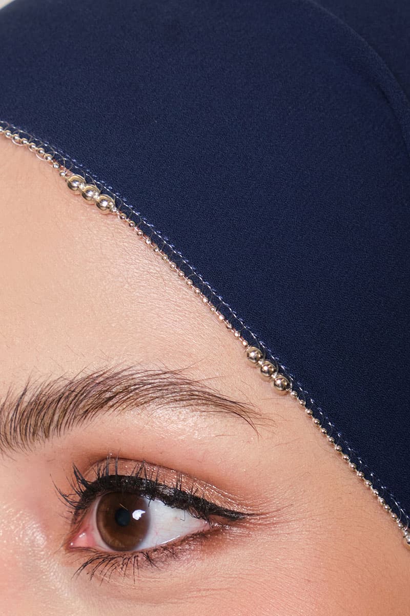 Brityn Beaded Headscarf - Navy - Image 3